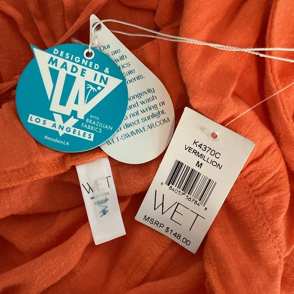 WET Vermillion Orange Plunge Neck Jumpsuit Linen Blend XS - Picture 6 of 7